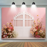 Lofaris Pink Wall White Gate Floral Wedding Photo Backdrop